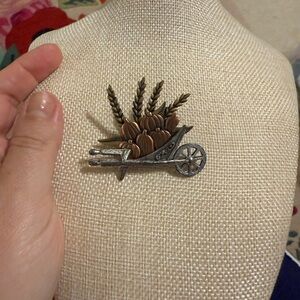 Silver and Brown Wheelbarrow Brooch
